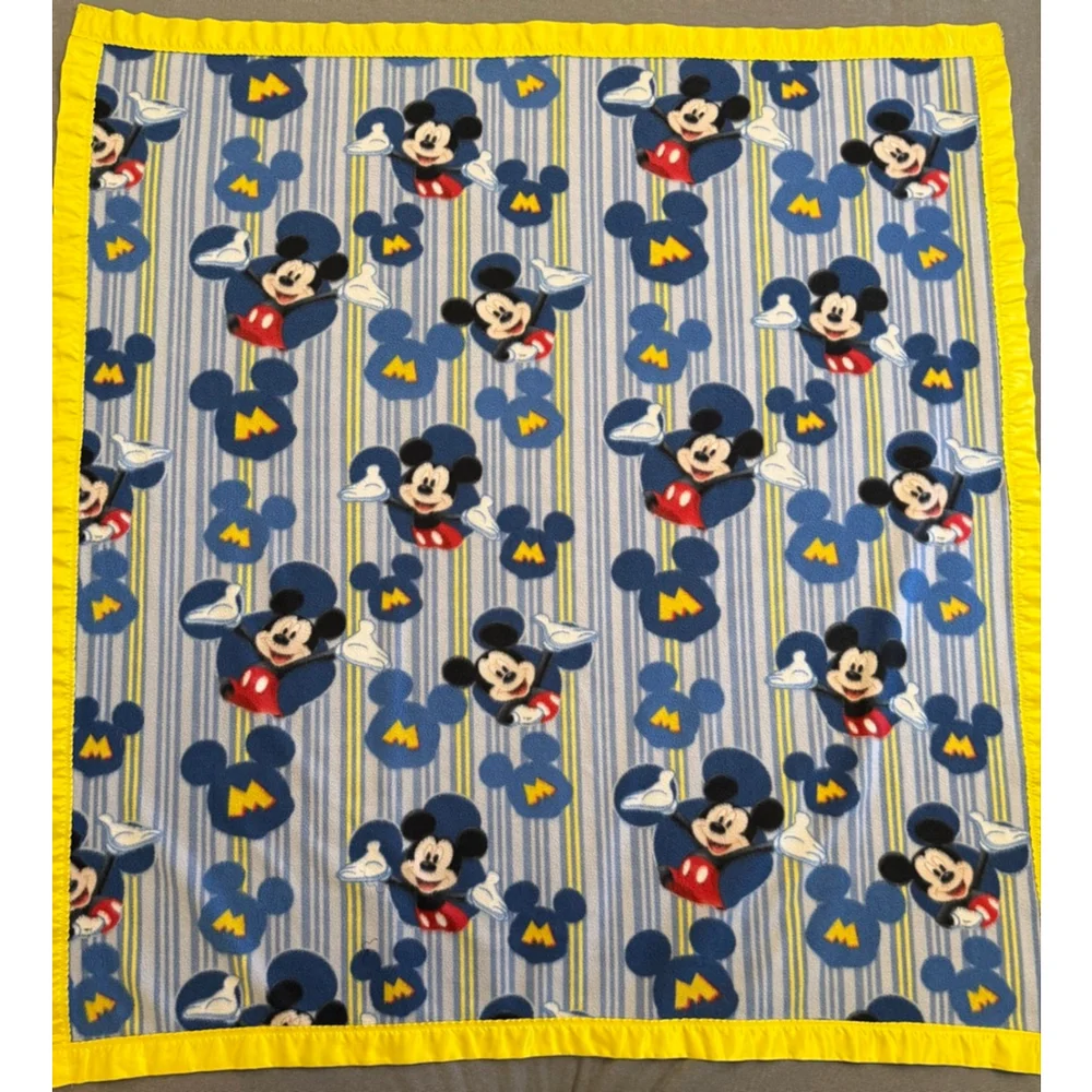 Kid's Disney M is for Mickey fabric-fleece blanket yellow satin trim apprx 55x60